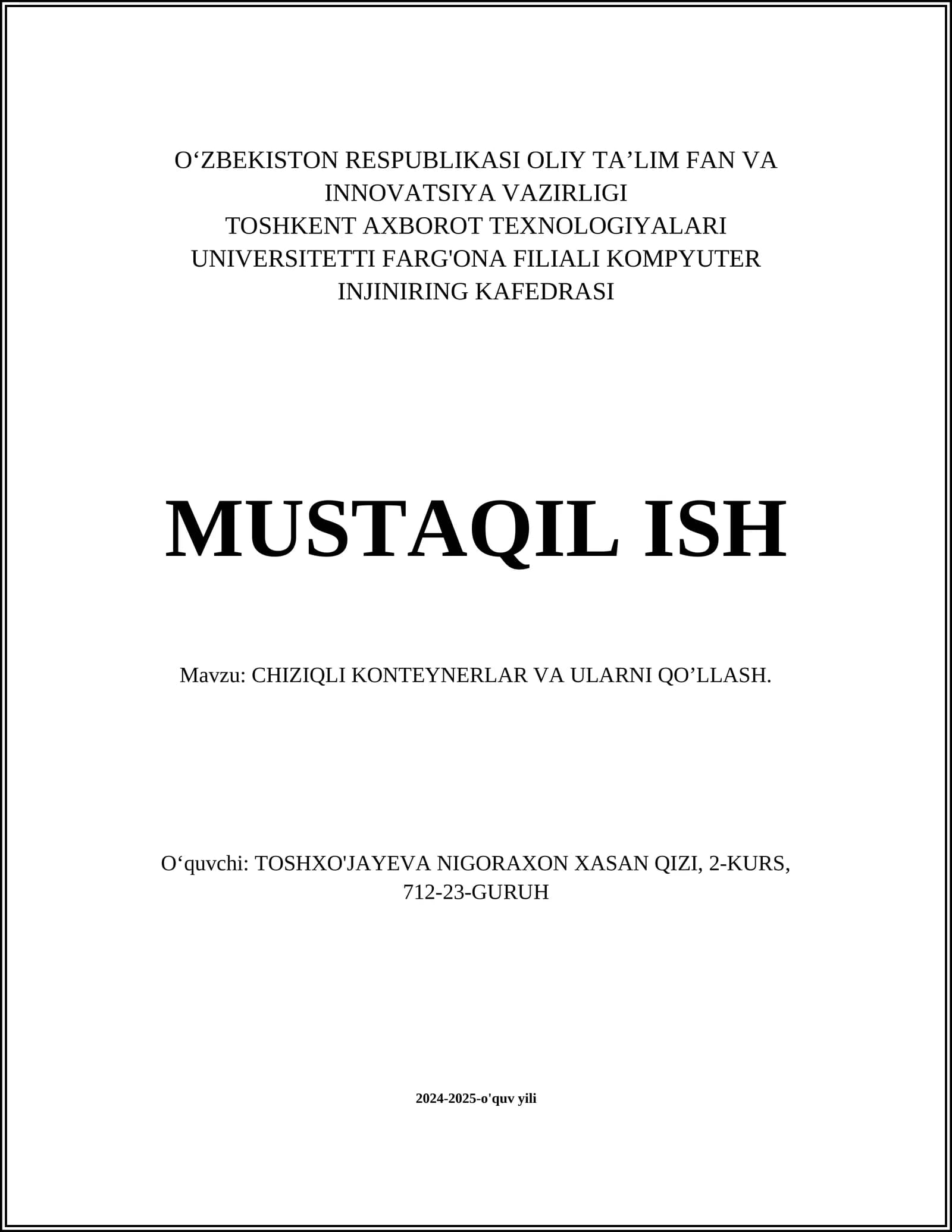 CHIZIQLI KONTEYNERLAR VA ULARNI QO’LLASH