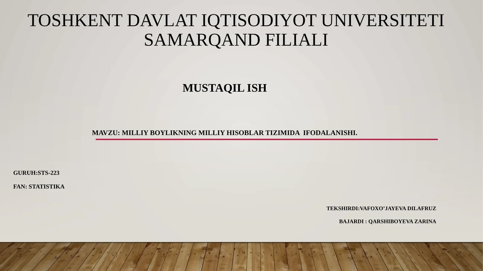 MILLIY BOYlikning MILLIY HISOB tizimida IFODALANISHI