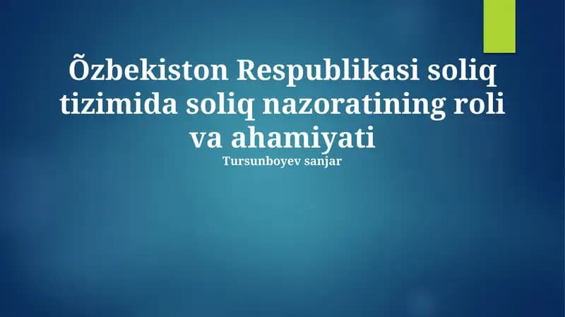Soliq nazorati sohasidagi muammolar va ularni hal etish yo'llari