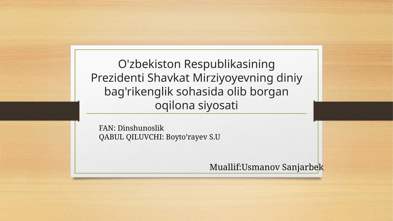 O'zbekiston Respublikasining Prezidenti Shavkat Mirziyoyevning diniy bag'rikenglik sohasida olib borgan qilonasiyati