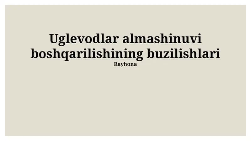 Uglevodlar almashinuvi boshqarilishining buzilishlari
