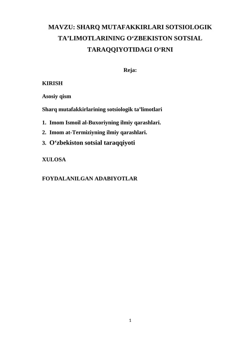 Sharq Mutafakkirlari Sotsiologik Taʼlimotlari