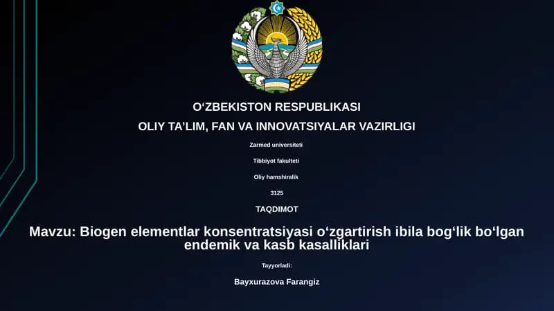 Biogen elementlar konsentratsiyasi oʻzgartirish ibila bogʻlik boʻlgan endemik va kasb kasalliklari
