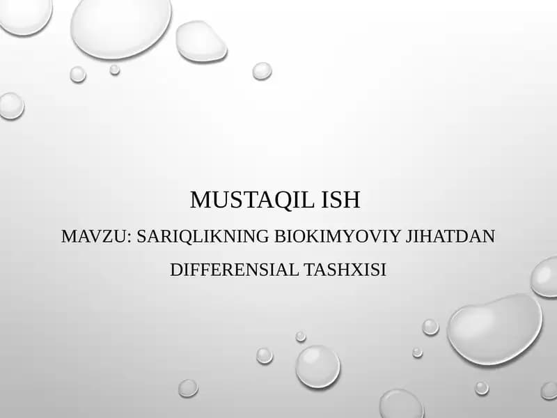 Sariqlikning biokimyoviy jihatdan differensial tashxisi