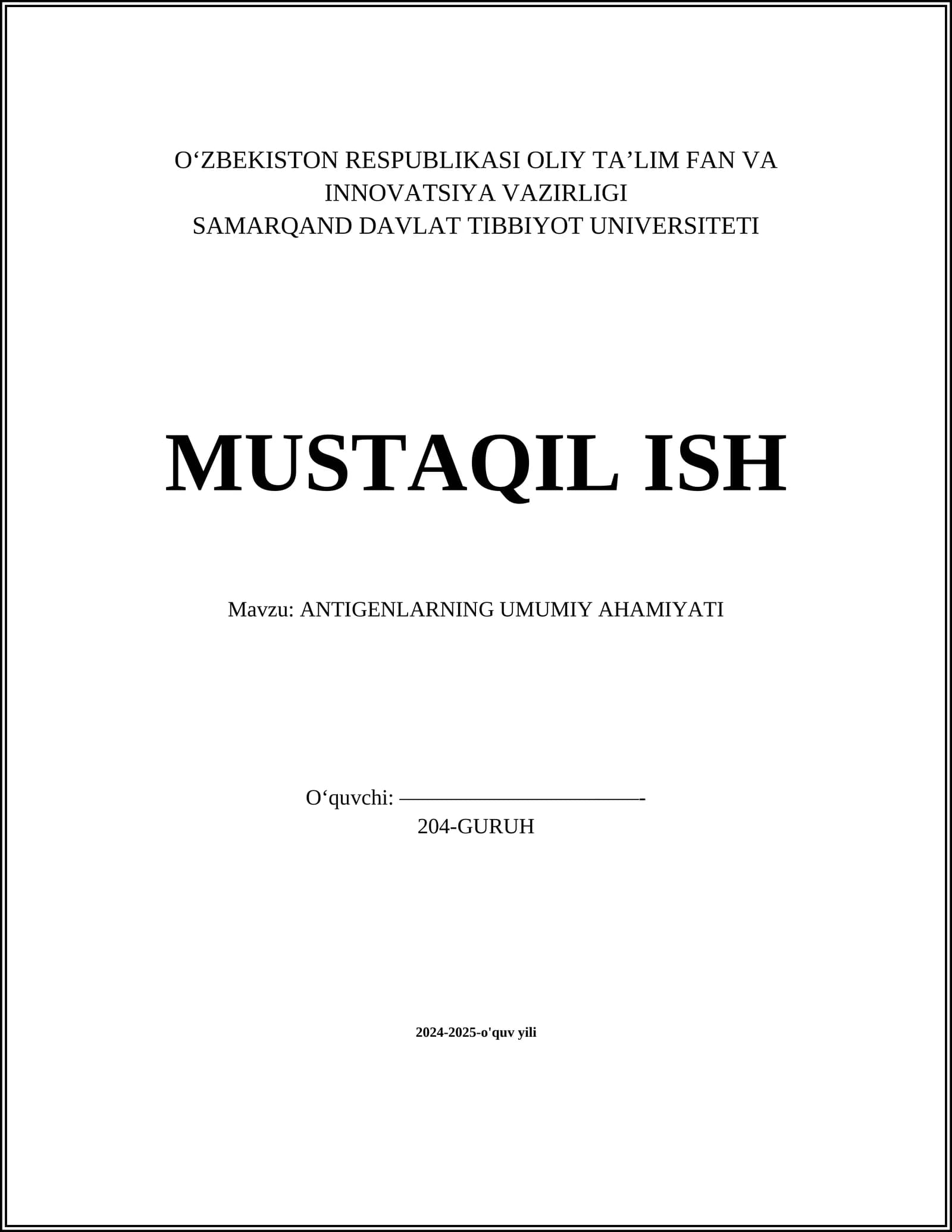 ANTIGENLARNING UMUMIY AHAMIYATI
