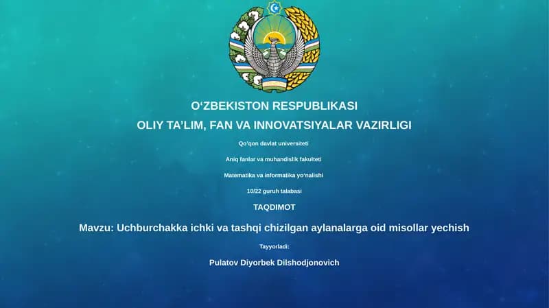 Uchburchakka ichki va tashqi chizilgan aylanalarga oid misollar yechish