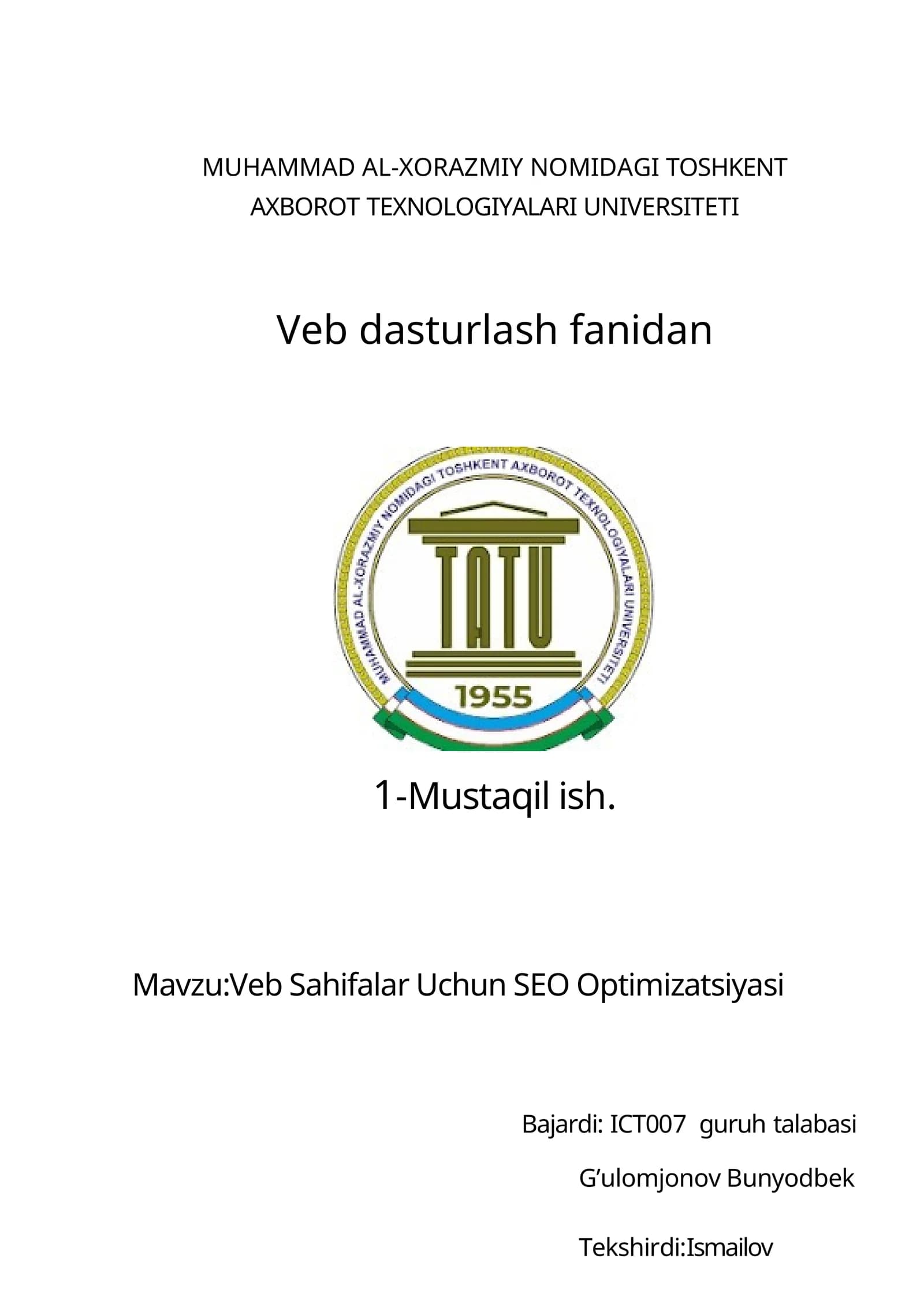 Veb Sahifalar Uchun SEO Optimizatsiyasi