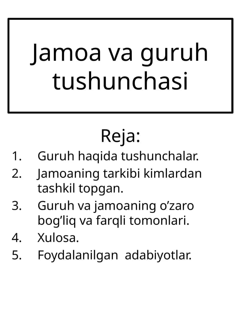 Jamoa va guruh tushunchasi