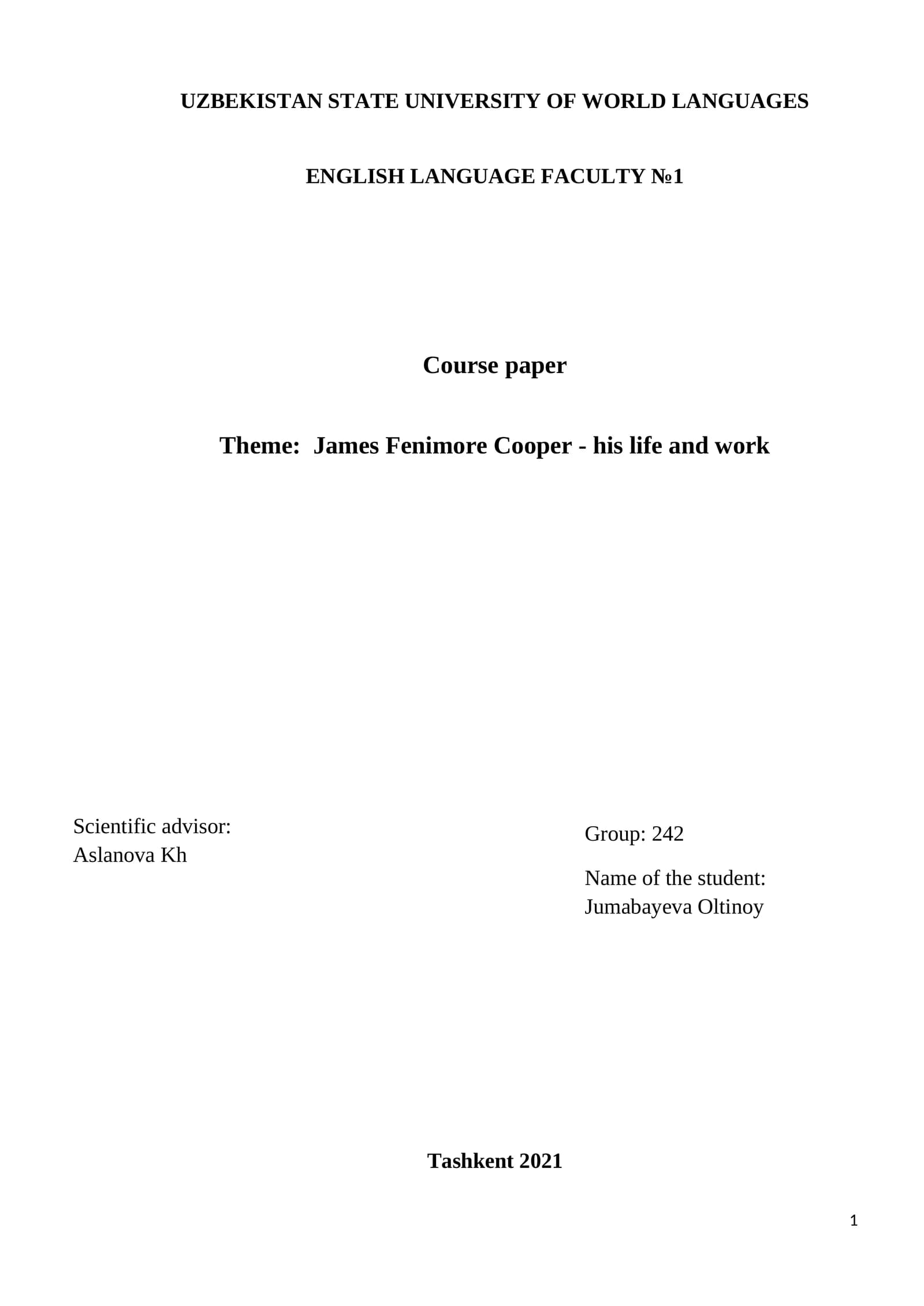 James Fenimore Cooper - his life and work