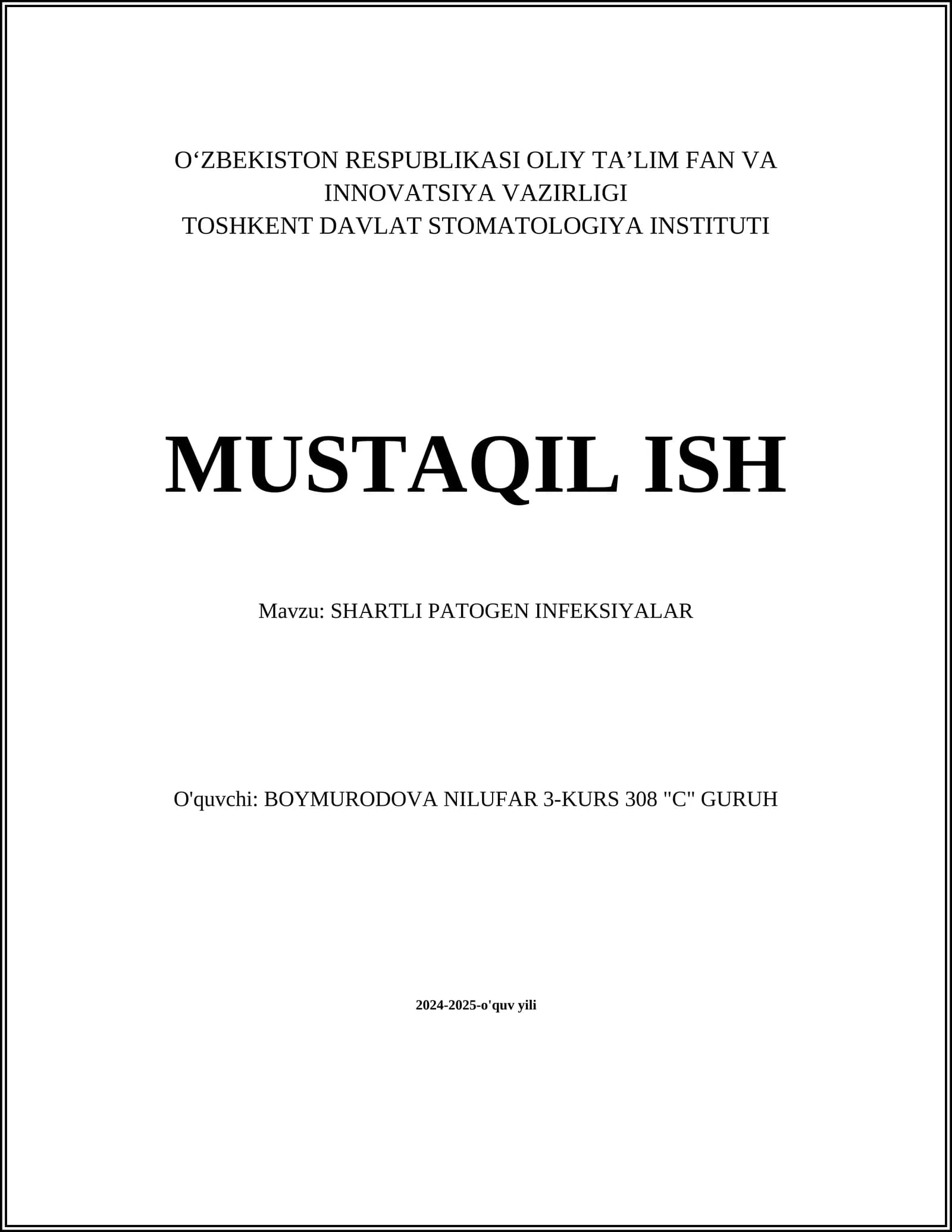 SHARTLI PATOGEN INFEKSIYALAR