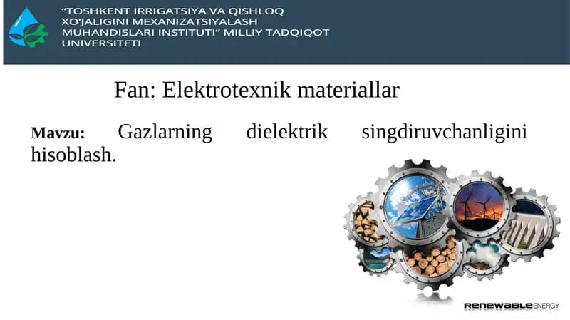 Gazlarning dielektrik singdiruvchanligini hisoblash