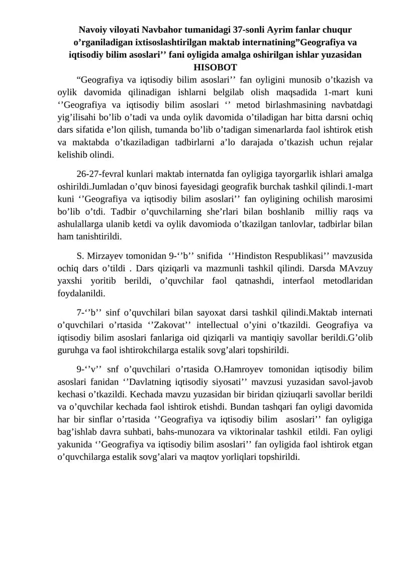 Geografiya va iqtisodiy bilim asoslari