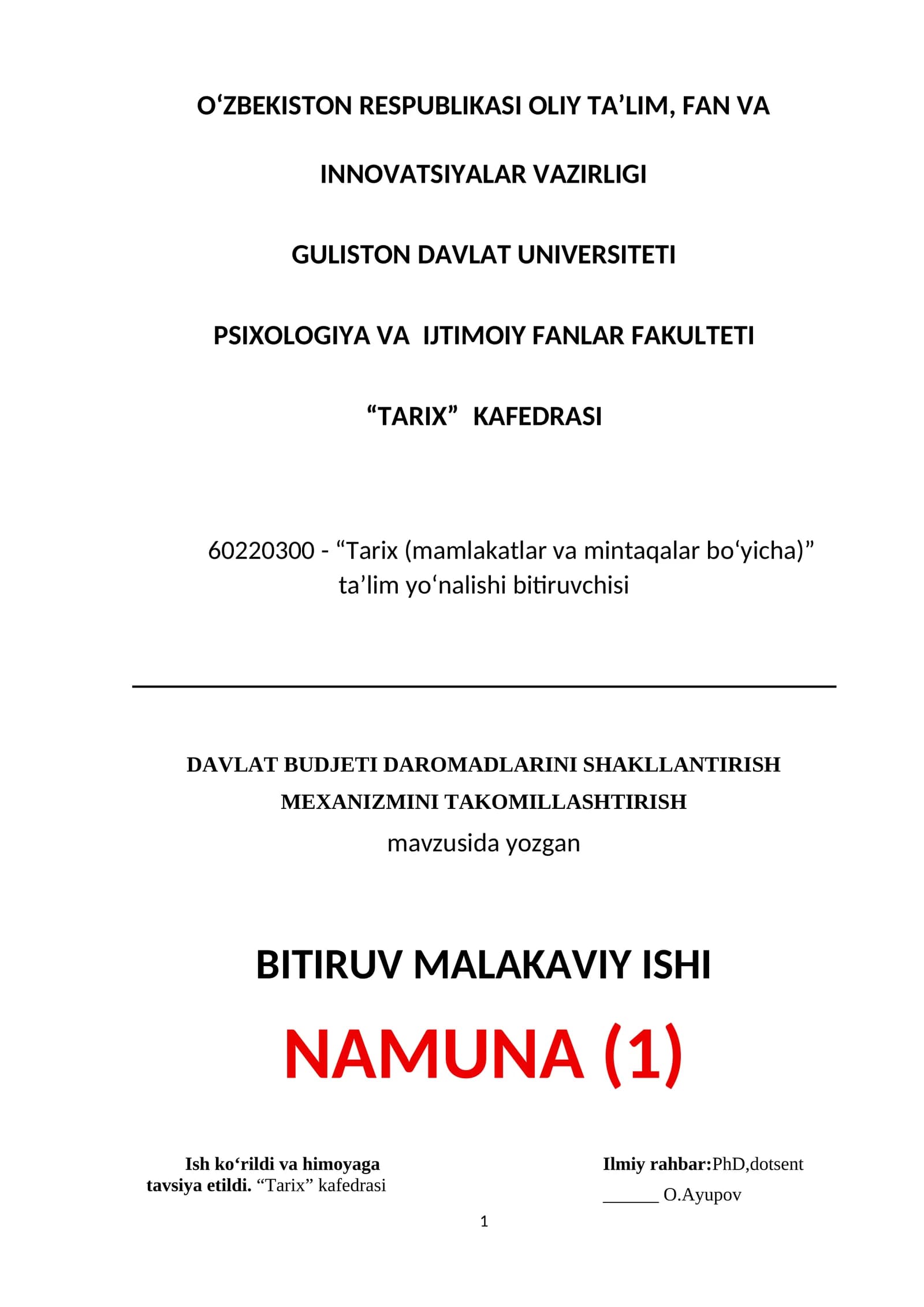 DAVLAT BUDJETI DAROMADLARINI SHAKLLANTIRISH MEXANIZMINI TAKOMILLASHTIRISH