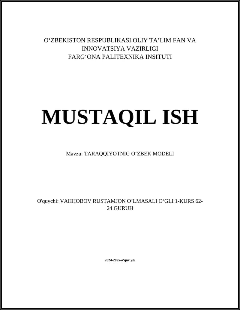 O'zbek modelining konseptual asosi