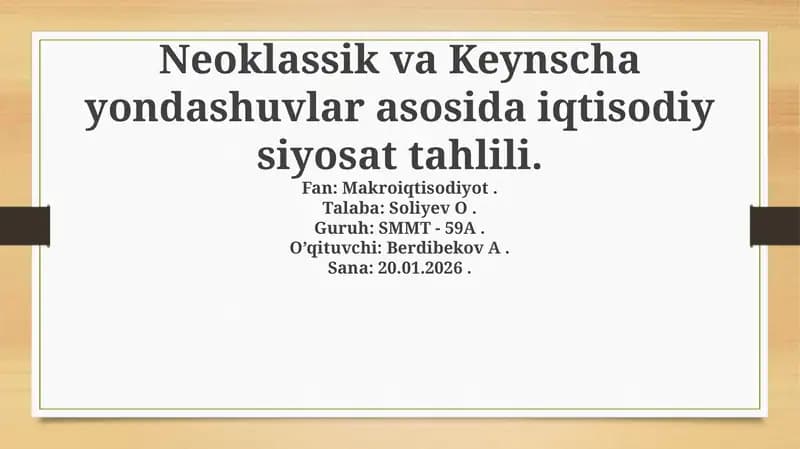 Neo-klassik va Keyneschilik Yondashuvlar: Asosiy Farqlar va O'xshashliklar