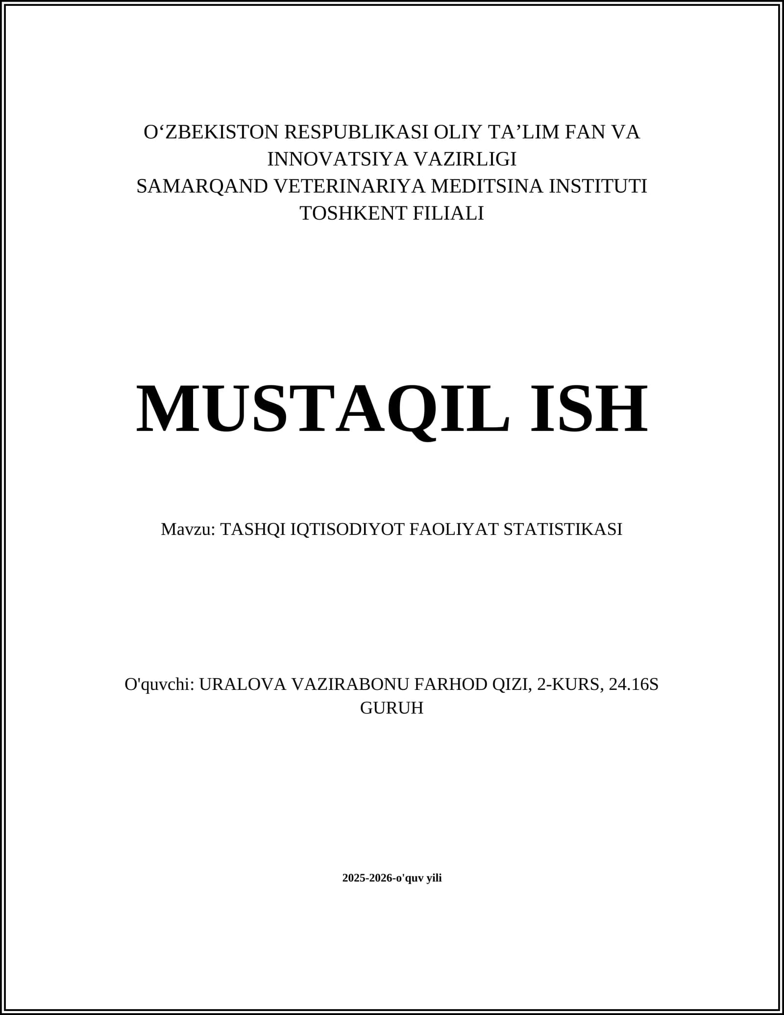 Tashqi IQTISODIYOT FAOLIYAT STATISTIKASI