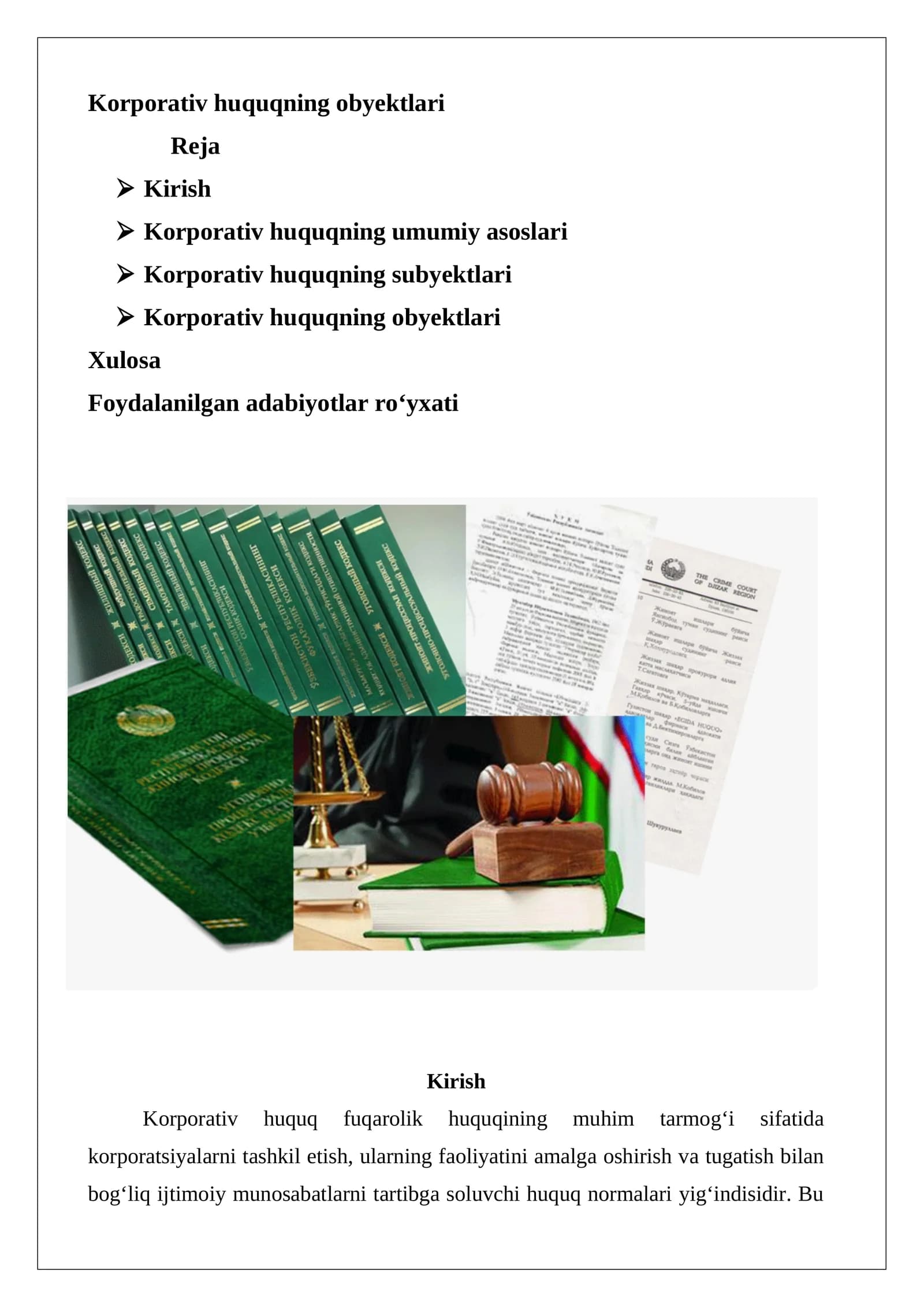 Korporativ huquqning obyektlari