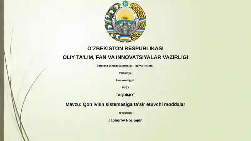 Qon ivish sistemasiga ta'sir etuvchi moddalar