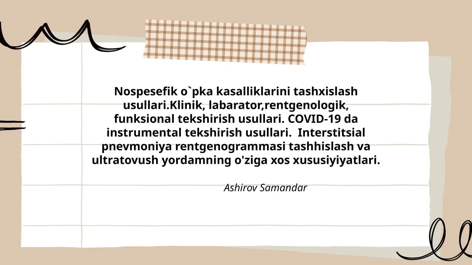 Nospesefik o`pka kasalliklarini tashxislash usullari