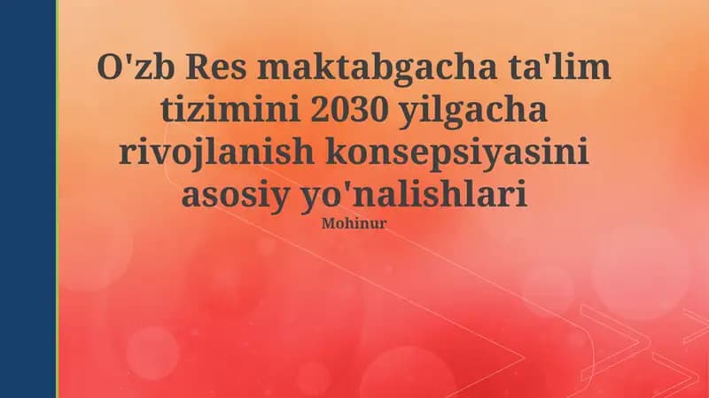 O'zb Res maktabgacha ta'lim tizimini 2030 yilgacha rivojlanish konsepsiyasi