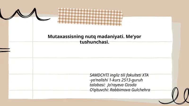 Mutaxassisning nutq madaniyati. Me’yor tushunchasi