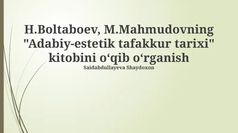 Adabiy-estetik tafakkur tarixi kitobi
