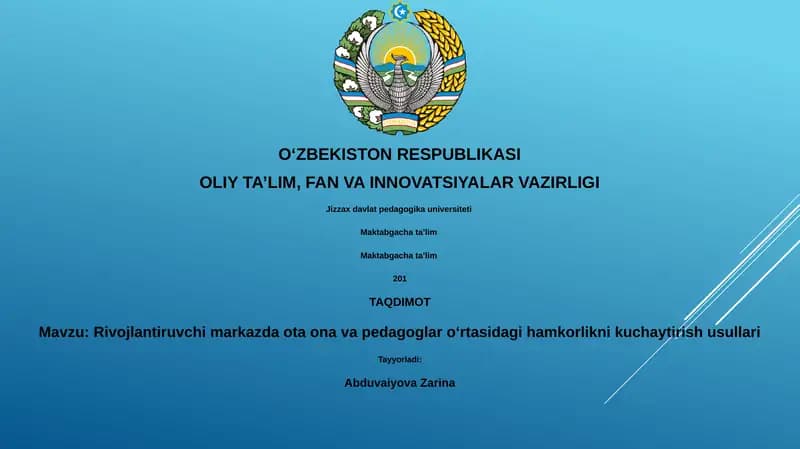 Rivojlantiruvchi markazda ota ona va pedagoglar oʻrtasidagi hamkorlikni kuchaytirish usullari