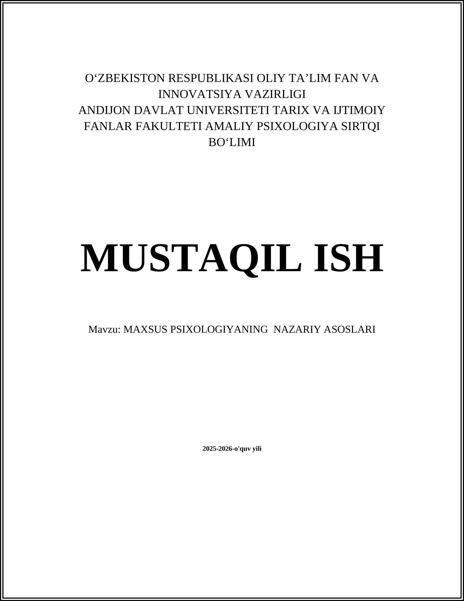 MAXSUS PSIXOLOGIYANING NAZARIY ASOSLARI