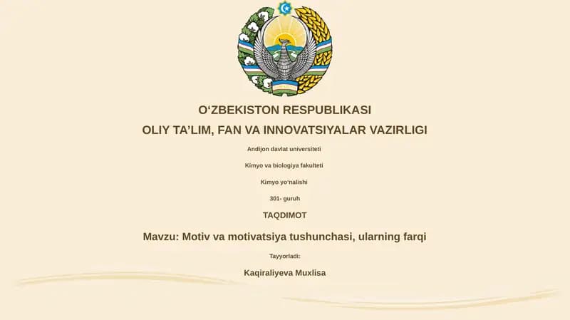 Motiv va motivatsiya tushunchasi, ularning farqi