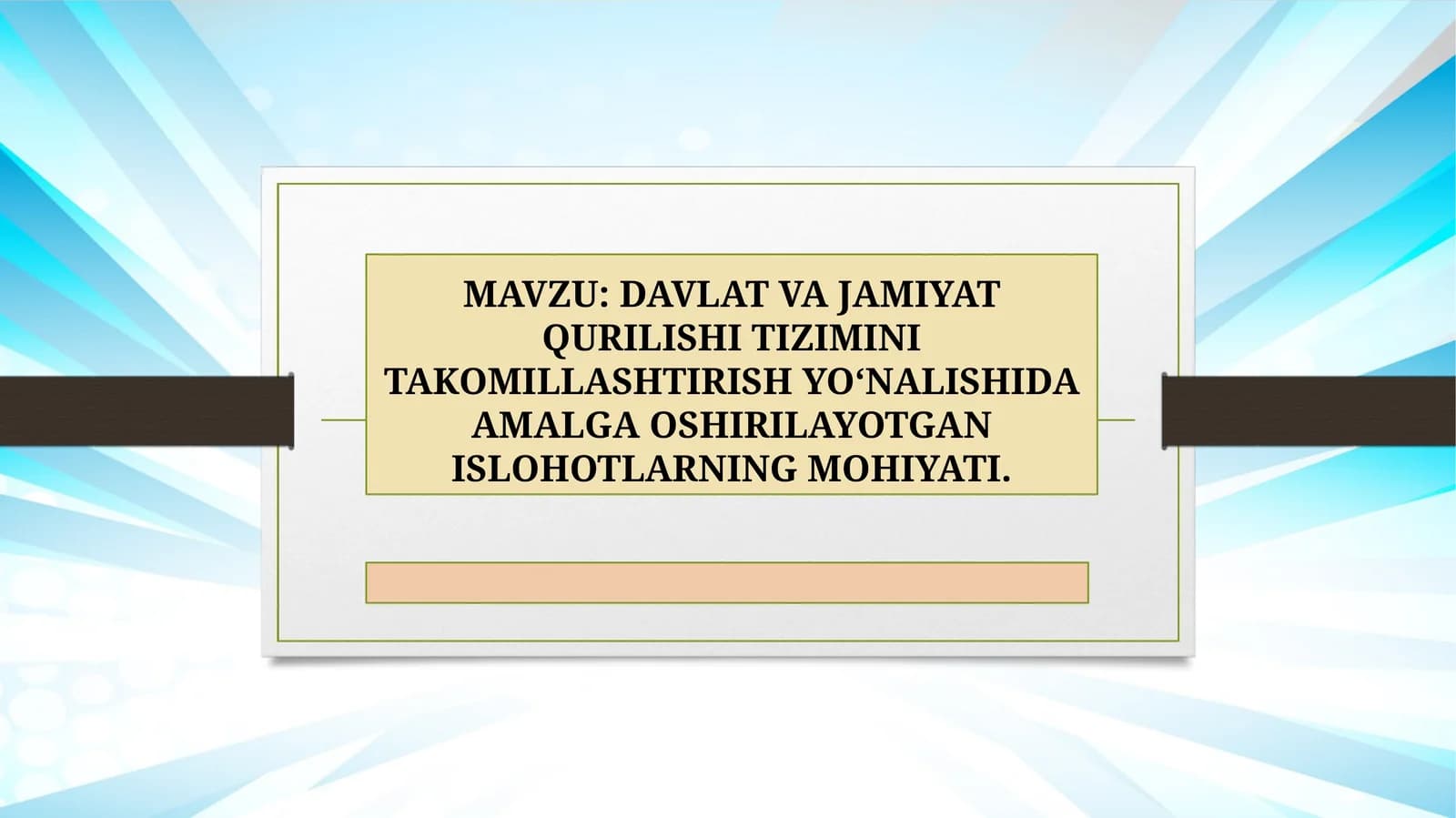 DAVLAT VA JAMIYAT QURILISHI TIZIMINI TAKOMILLASHTIRISH YOʻNALISHIDA AMALGA OSHIRILAYOTGAN ISLOHOTLARNING MOHIYATI