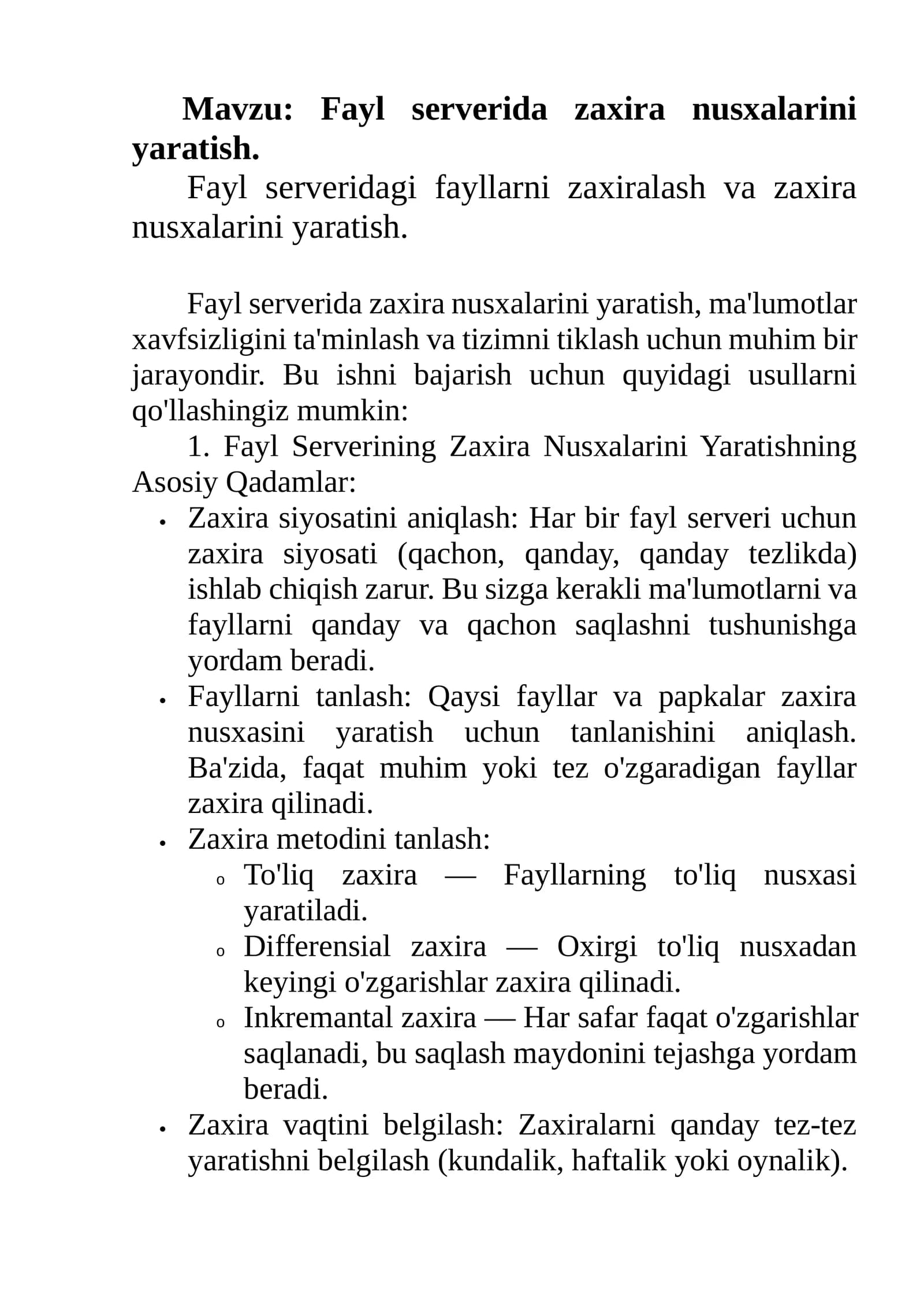 Fayl serverida zaxira nusxalarini yaratish