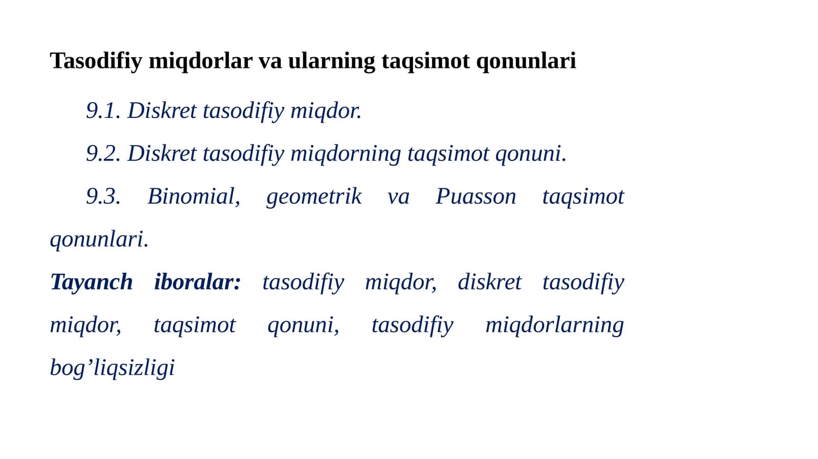 Tasodifiy miqdorlar va ularning taqsimot qonunlari
