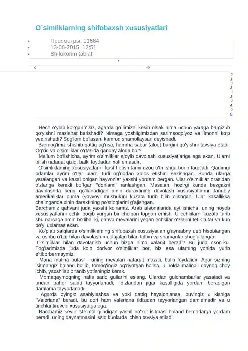 O`simliklarning shifobaxsh xususiyatlari