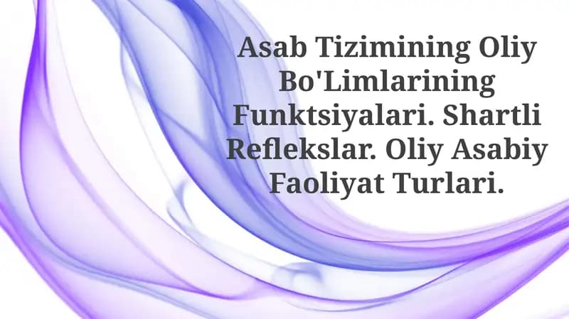 Asab Tizimining Oliy Bo'Limlarining Funktsiyalari