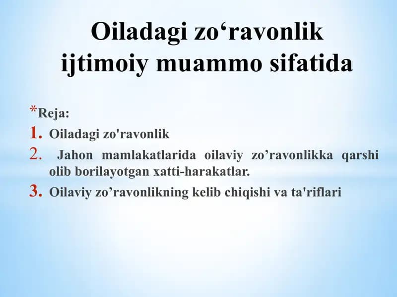 Oiladagi zoʻravonlik ijtimoiy muammo sifatida