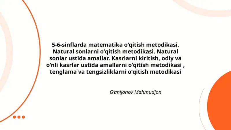 5-6-sinflarda matematika o'qitish metodikasi