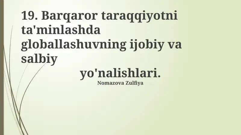 Globallashuv va Barqaror Rivojlanish: Asosiy Tushunchalar