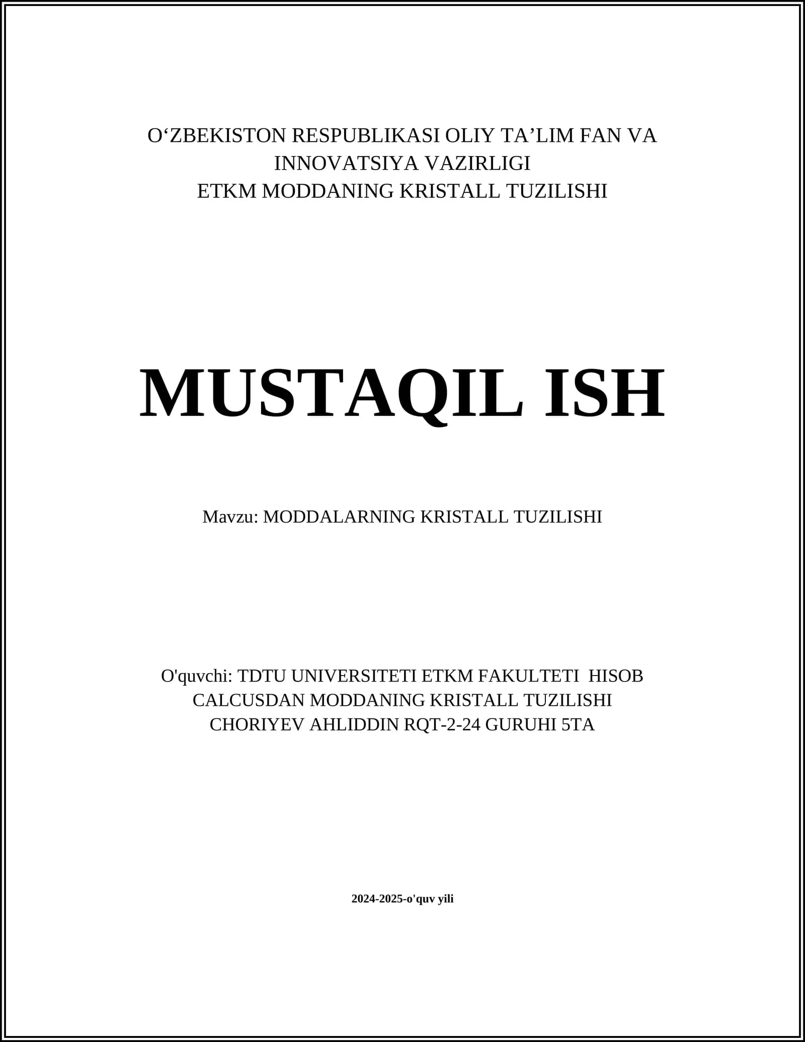 MODDALARNING KRISTALL TUZILISHI