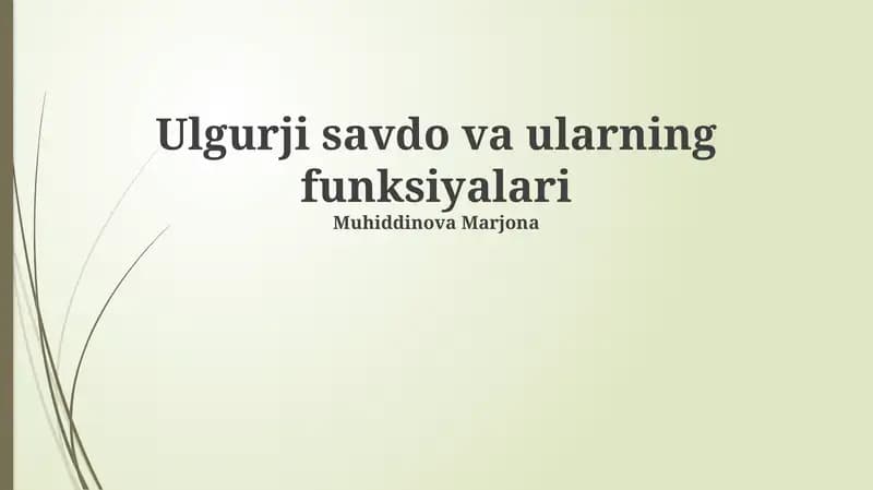 Ulgurji savdo va ularning funksiyalari