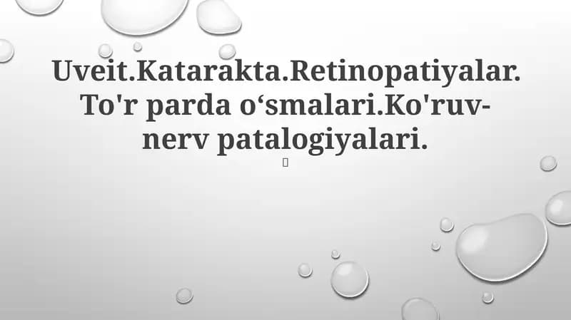 To'r parda oʻsmalari.Ko'ruv-nerv patalogiyalari