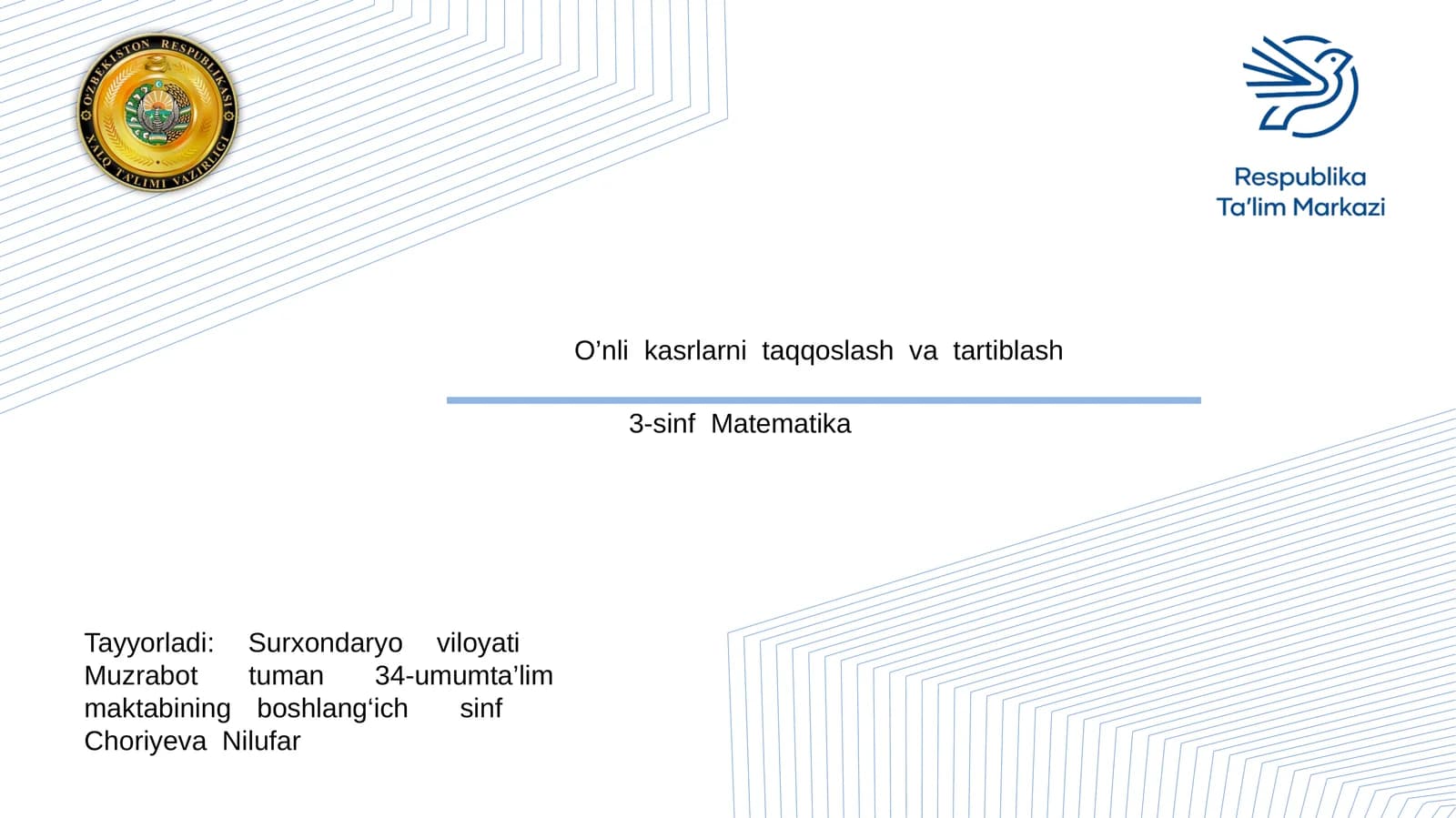 3-sinf Matematika Taqqoslash va tartiblash