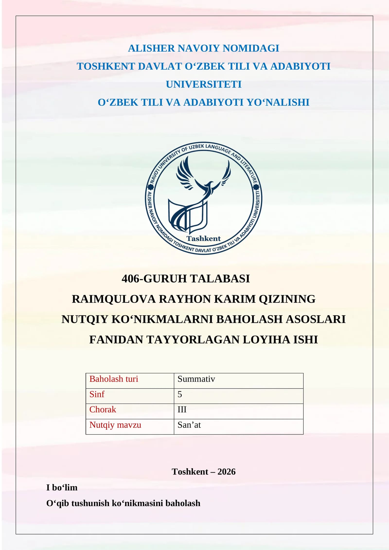 NUTQIY KO‘NIKMALARNI BAHOLASH ASOSLARI