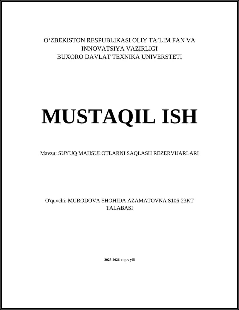 SUYUQ MAHSULOTLARNI SAQLASH REZERVUARLARI