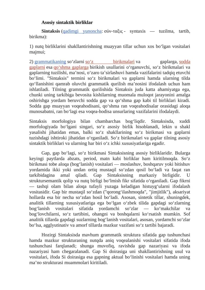 Asosiy sintaktik birliklar