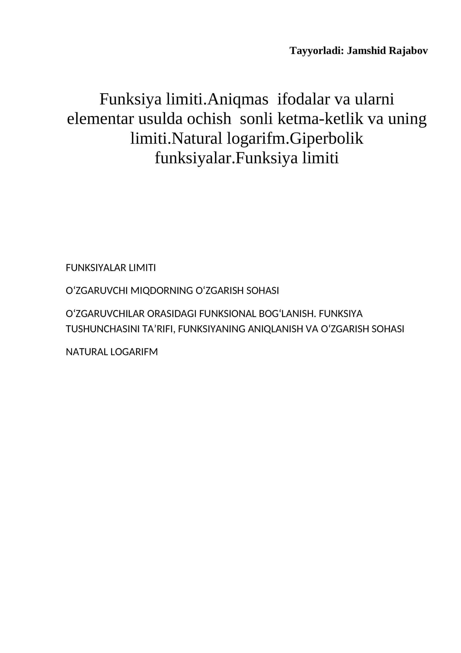 FUNKSIYALAR LIMITI