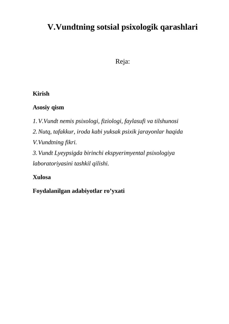 V.Vundtning sotsial psixologik qarashlari