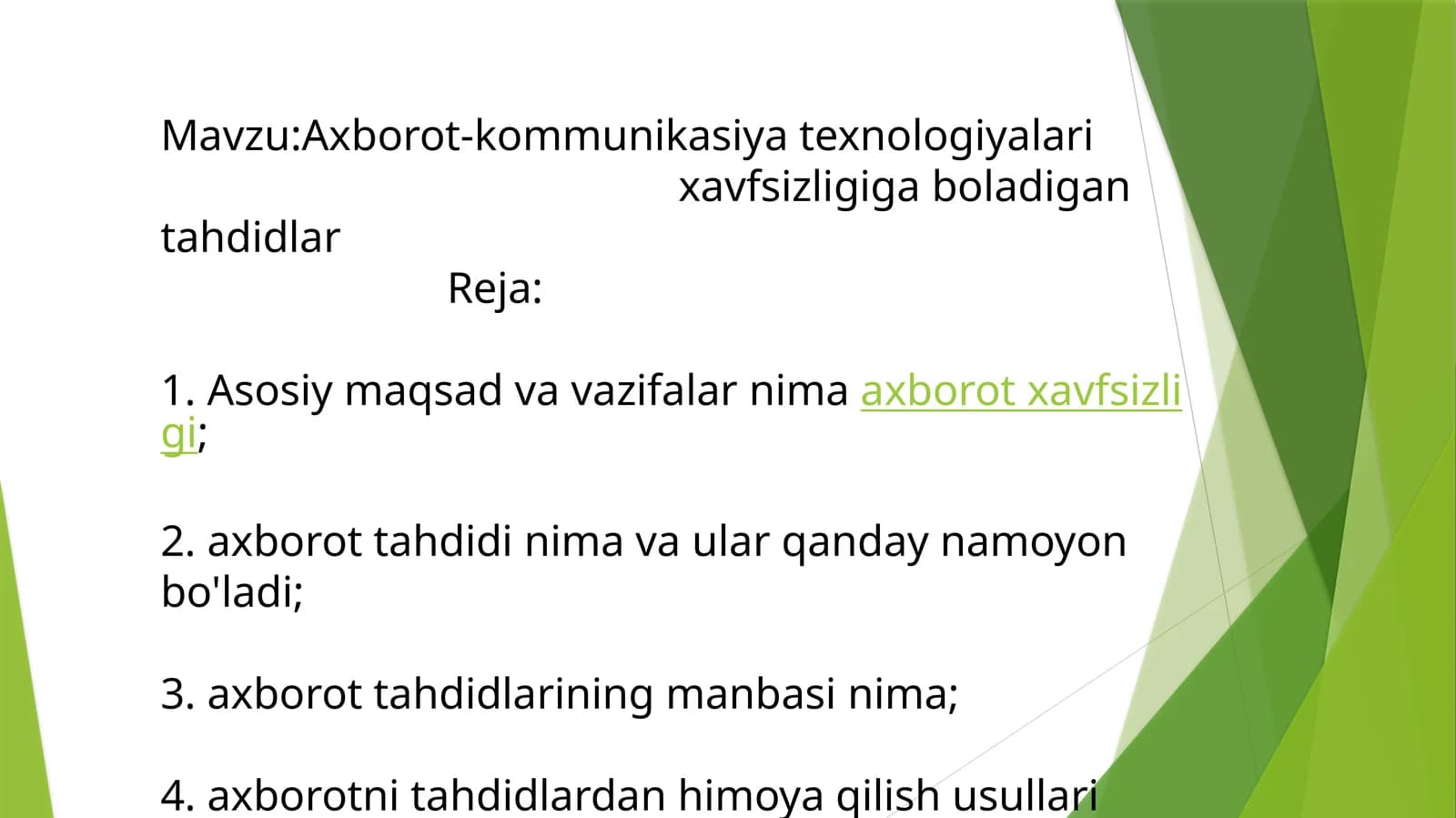 Axborot-kommunikasiya texnologiyalari xavfsizligi va axborot tahdidlarining manbalari