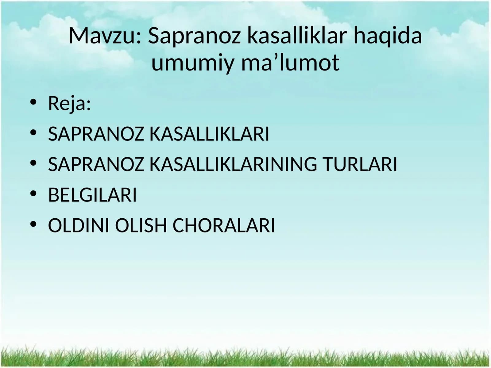 Sapranok kasalliklar haqida umumiy ma'lumot