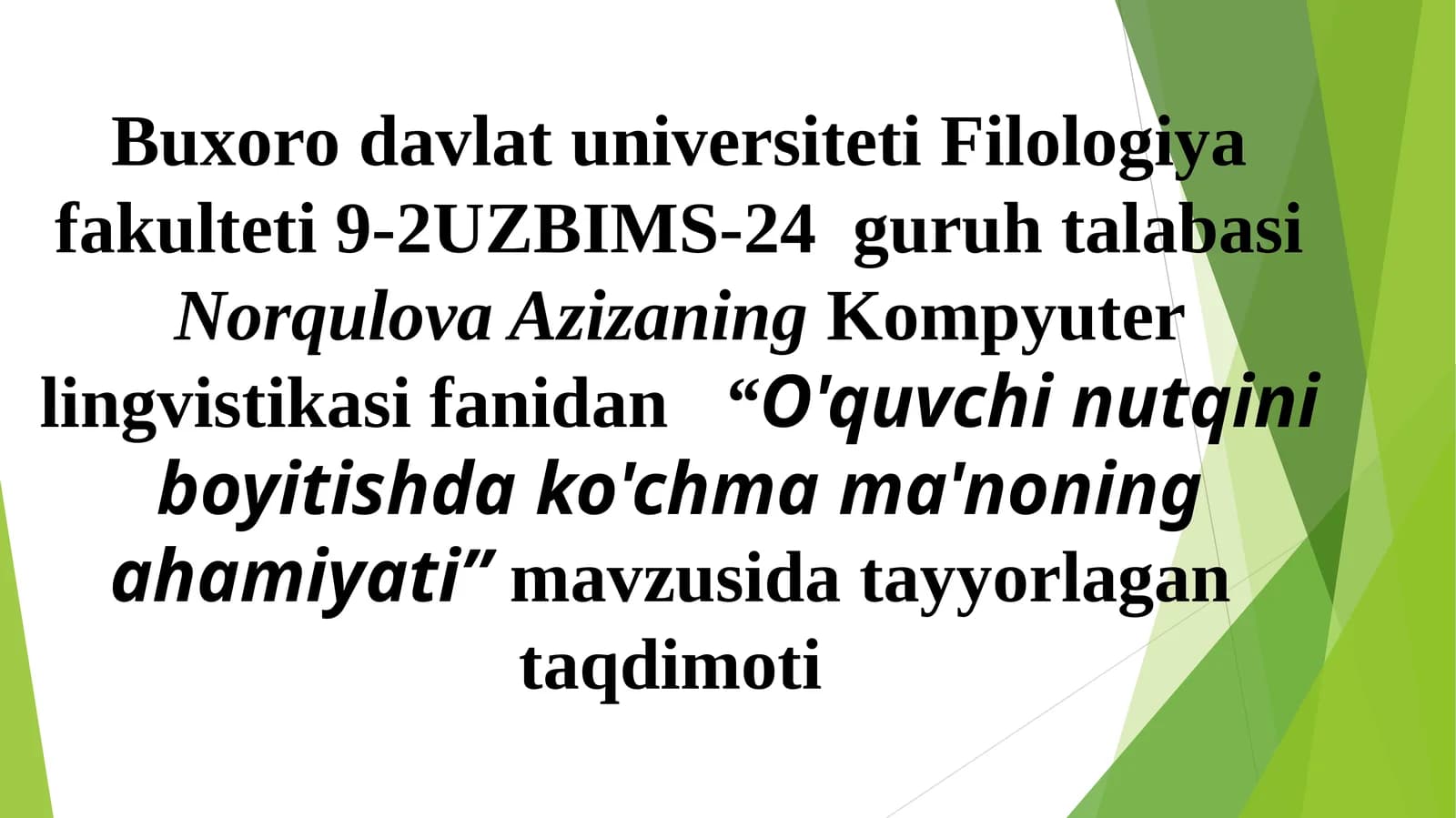 O'quvchi nutqini boyitishda ko'chma ma'noning ahamiyati