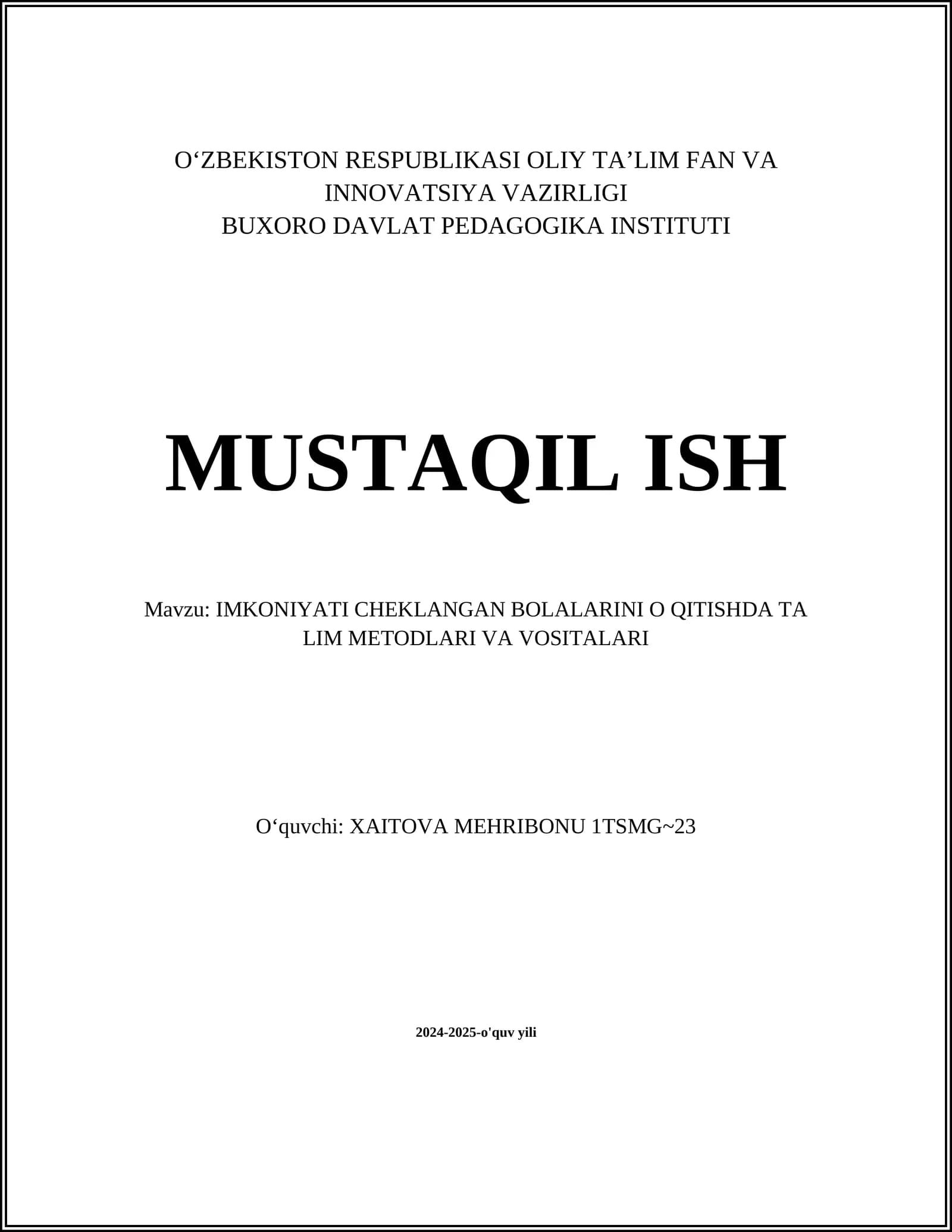 Maxsus ta'lim metodlari